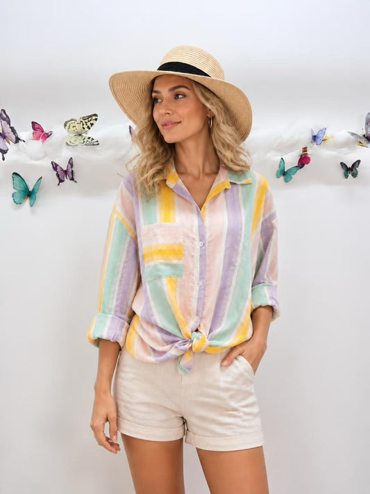 Baumwolle Bluse Streifen Pastell
