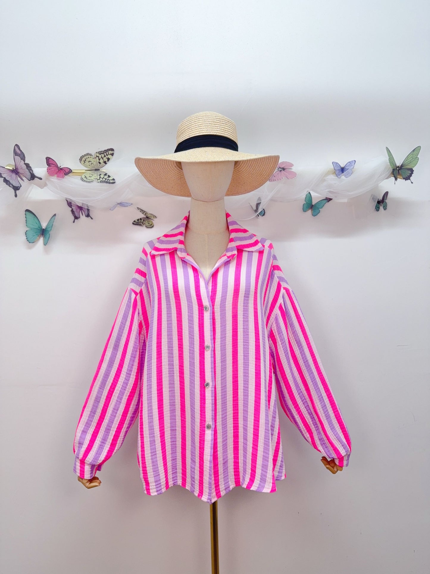 Musselin Bluse Streifen Pinky