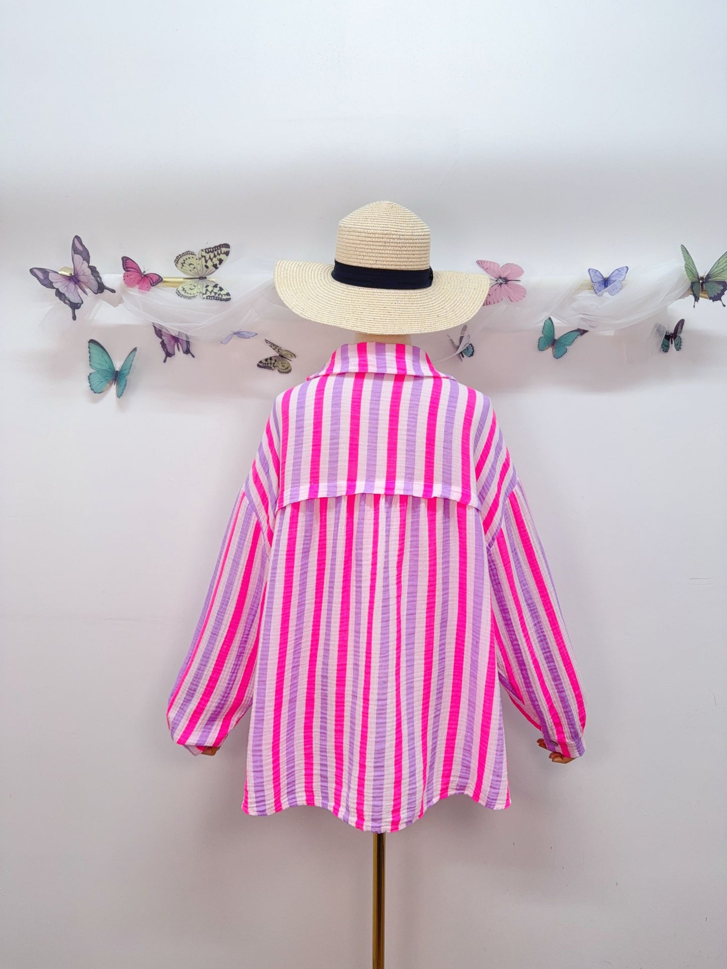 Musselin Bluse Streifen Pinky