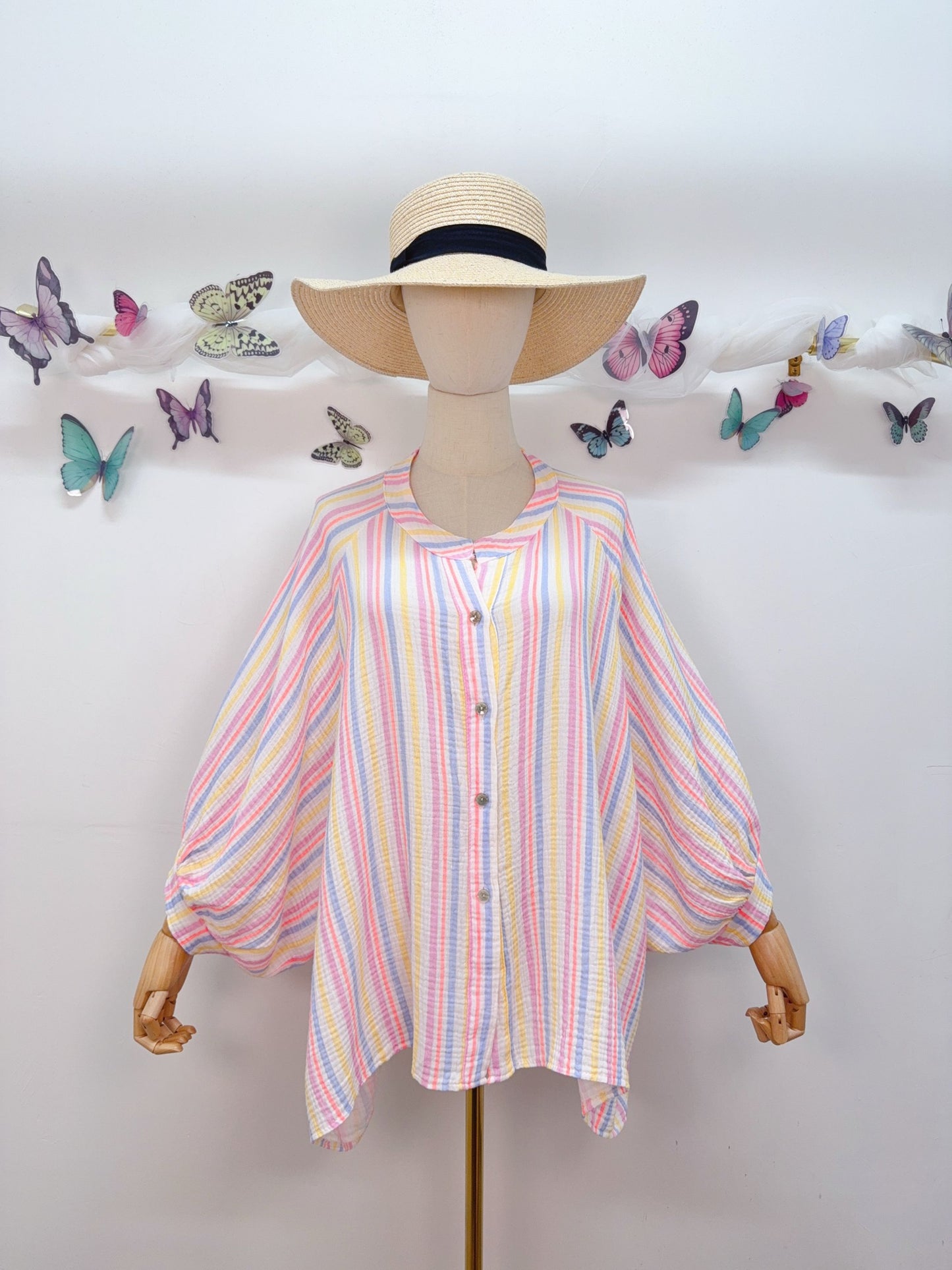 Musselin Bluse Streifen Wasserfall