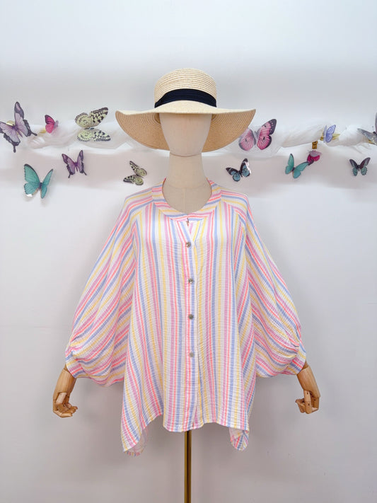 Musselin Bluse Streifen Wasserfall