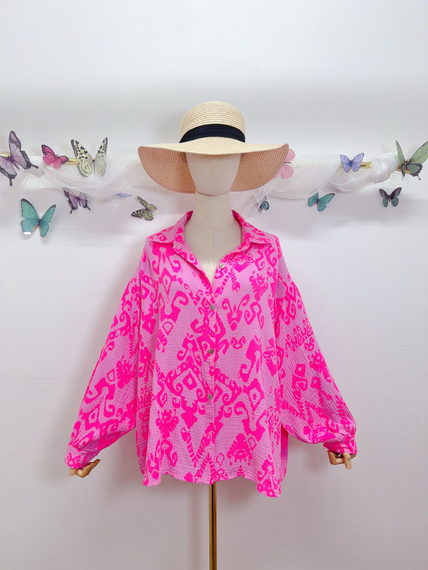 Musselin Bluse Muster Langarm