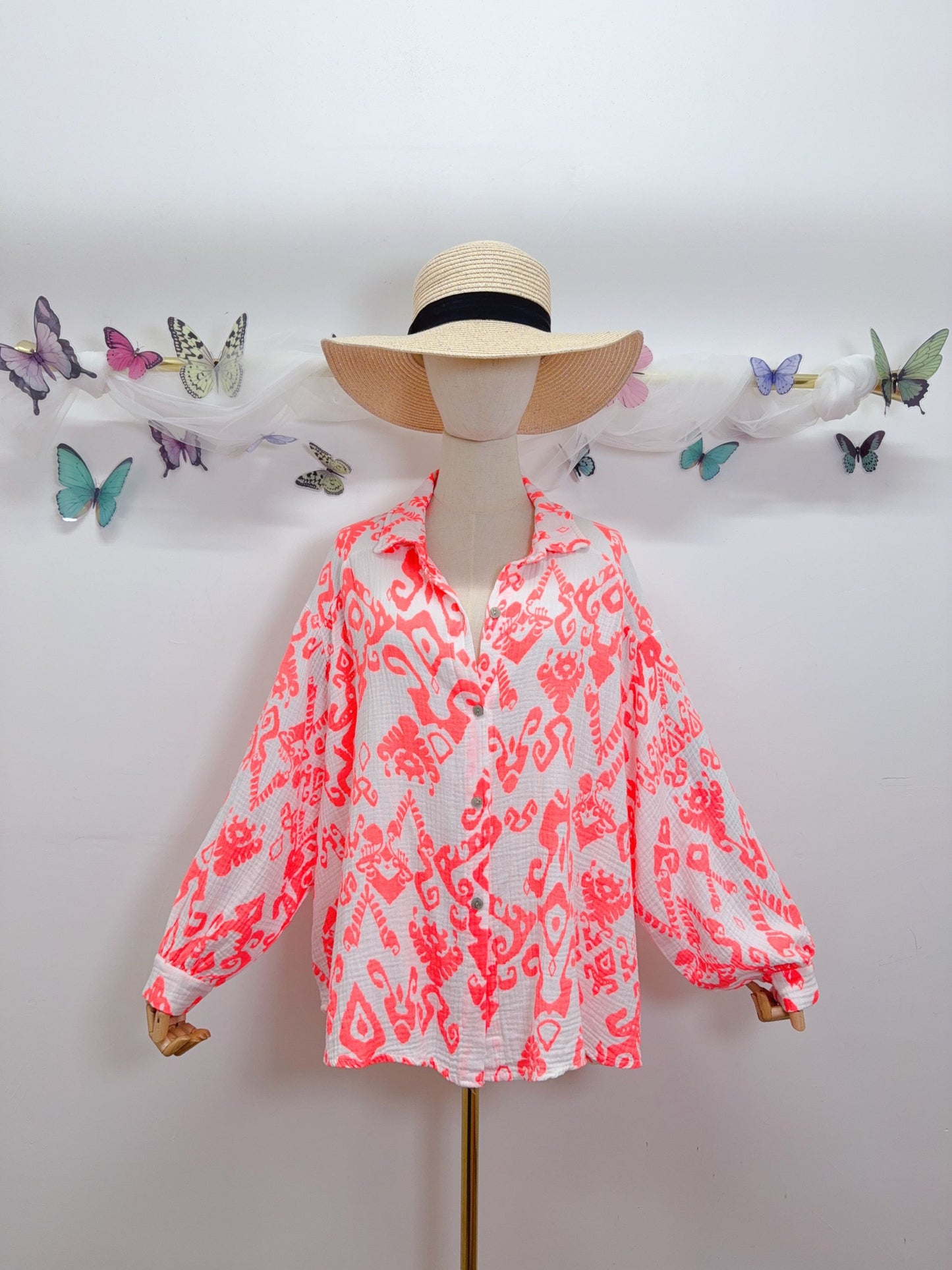 Musselin Bluse Muster Langarm