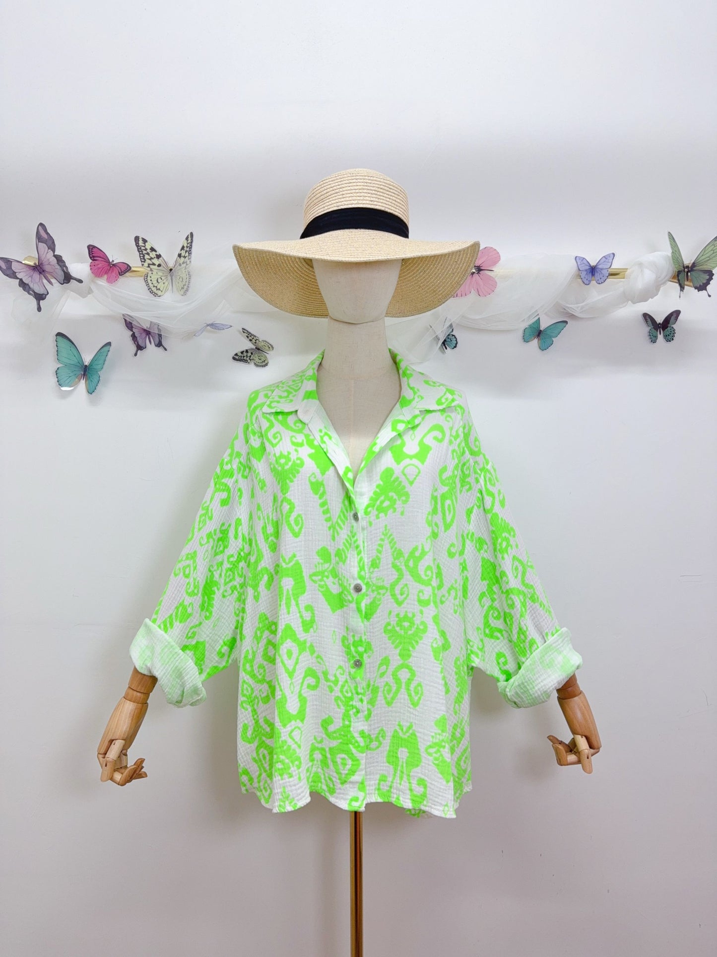 Musselin Bluse Muster Langarm