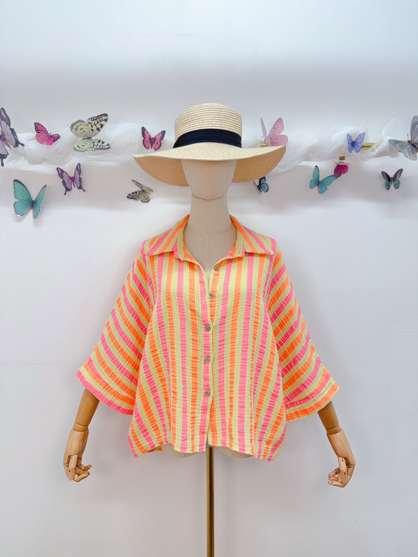 Musselin Bluse Kurzarm Stripes