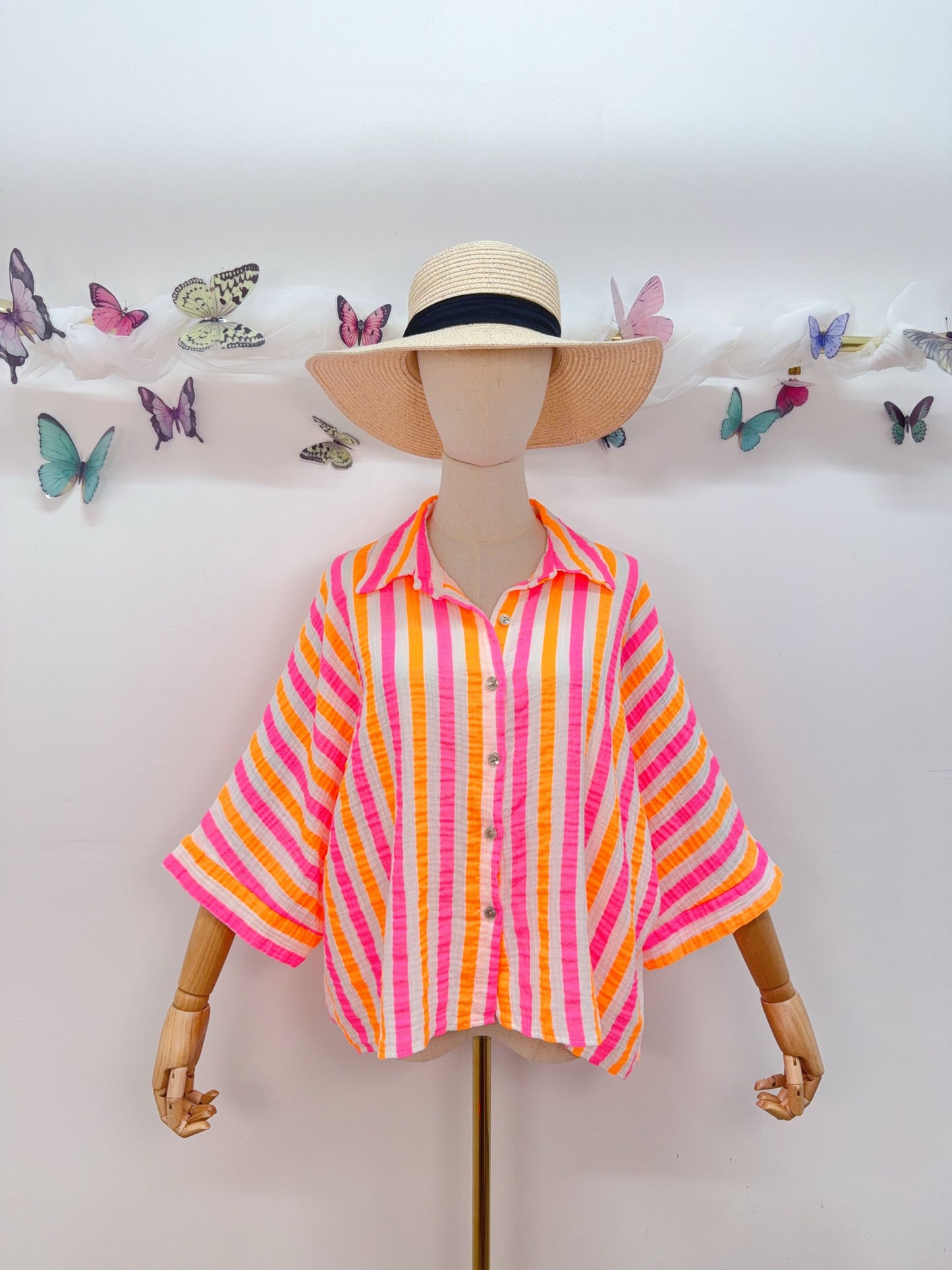 Musselin Bluse Kurzarm Stripes