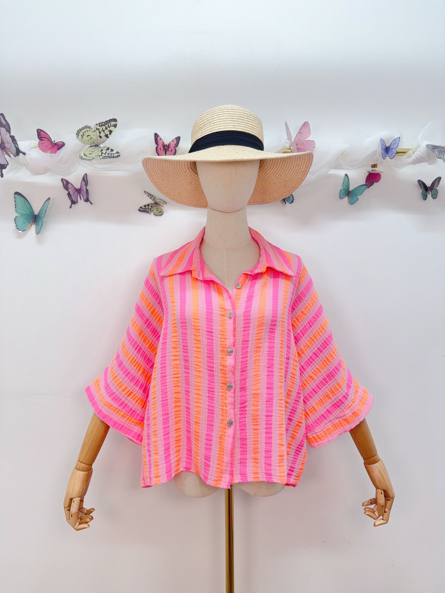 Musselin Bluse Kurzarm Stripes