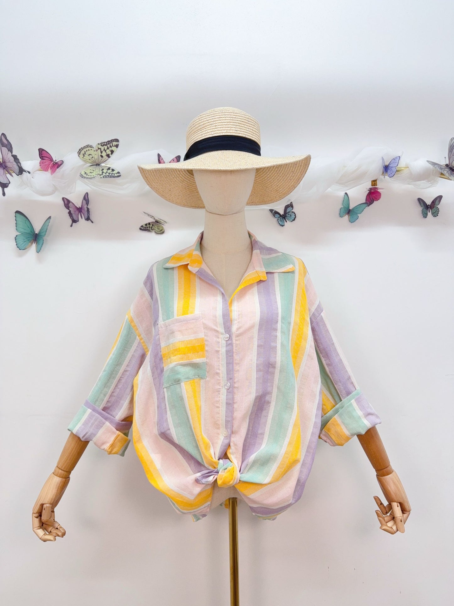 Baumwolle Bluse Streifen Pastell