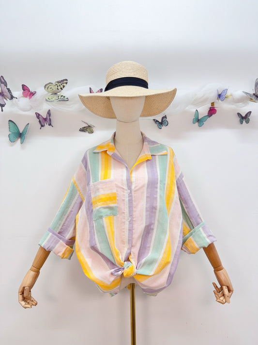 Baumwolle Bluse Streifen Pastell