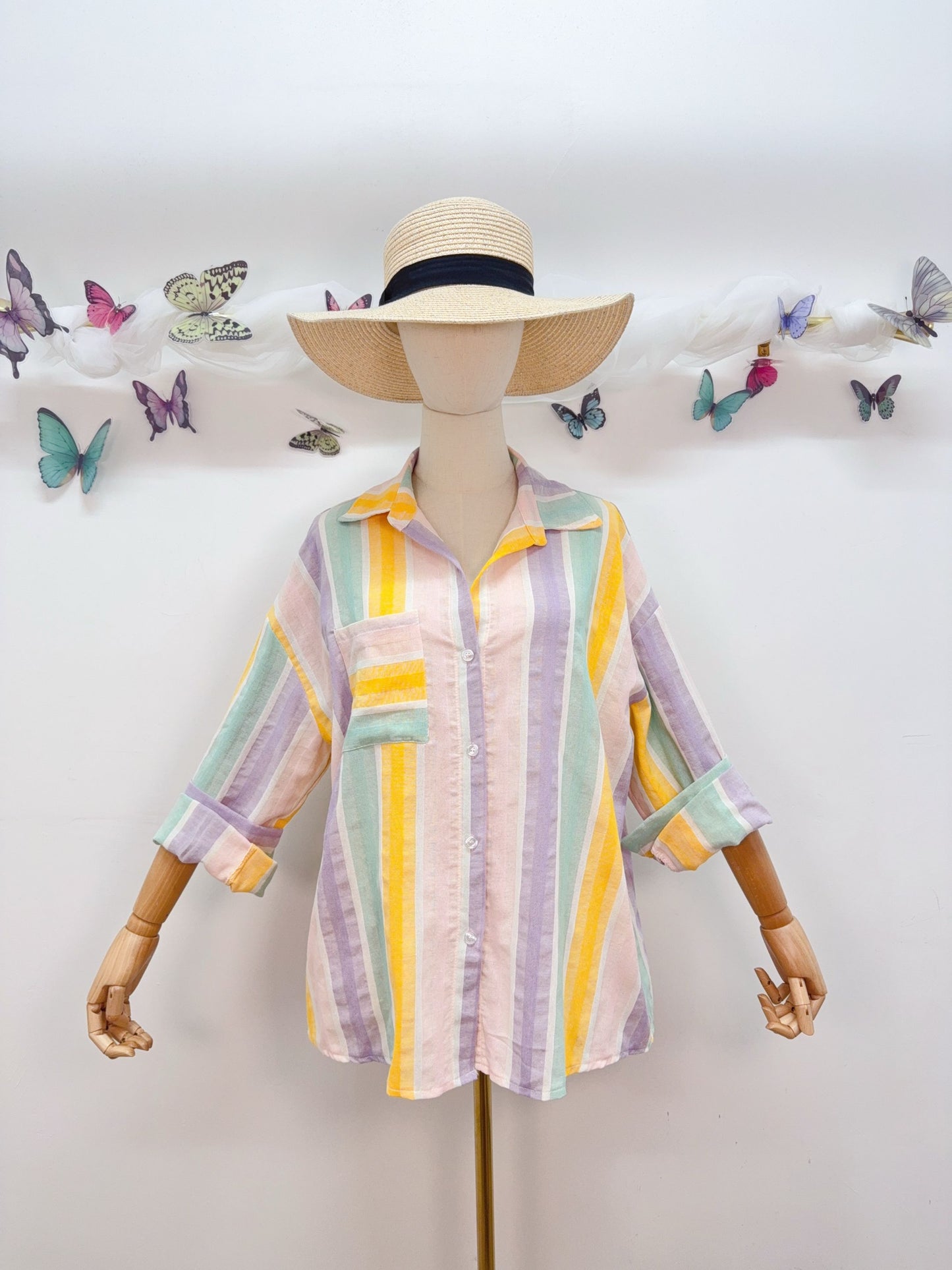 Baumwolle Bluse Streifen Pastell