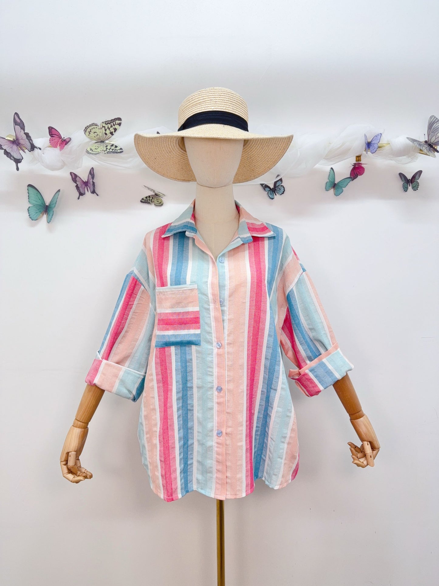 Baumwolle Bluse Streifen Pastell