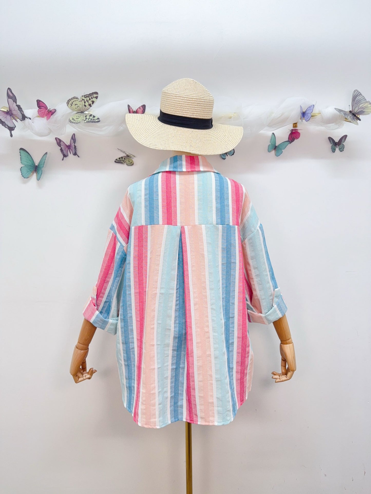 Baumwolle Bluse Streifen Pastell