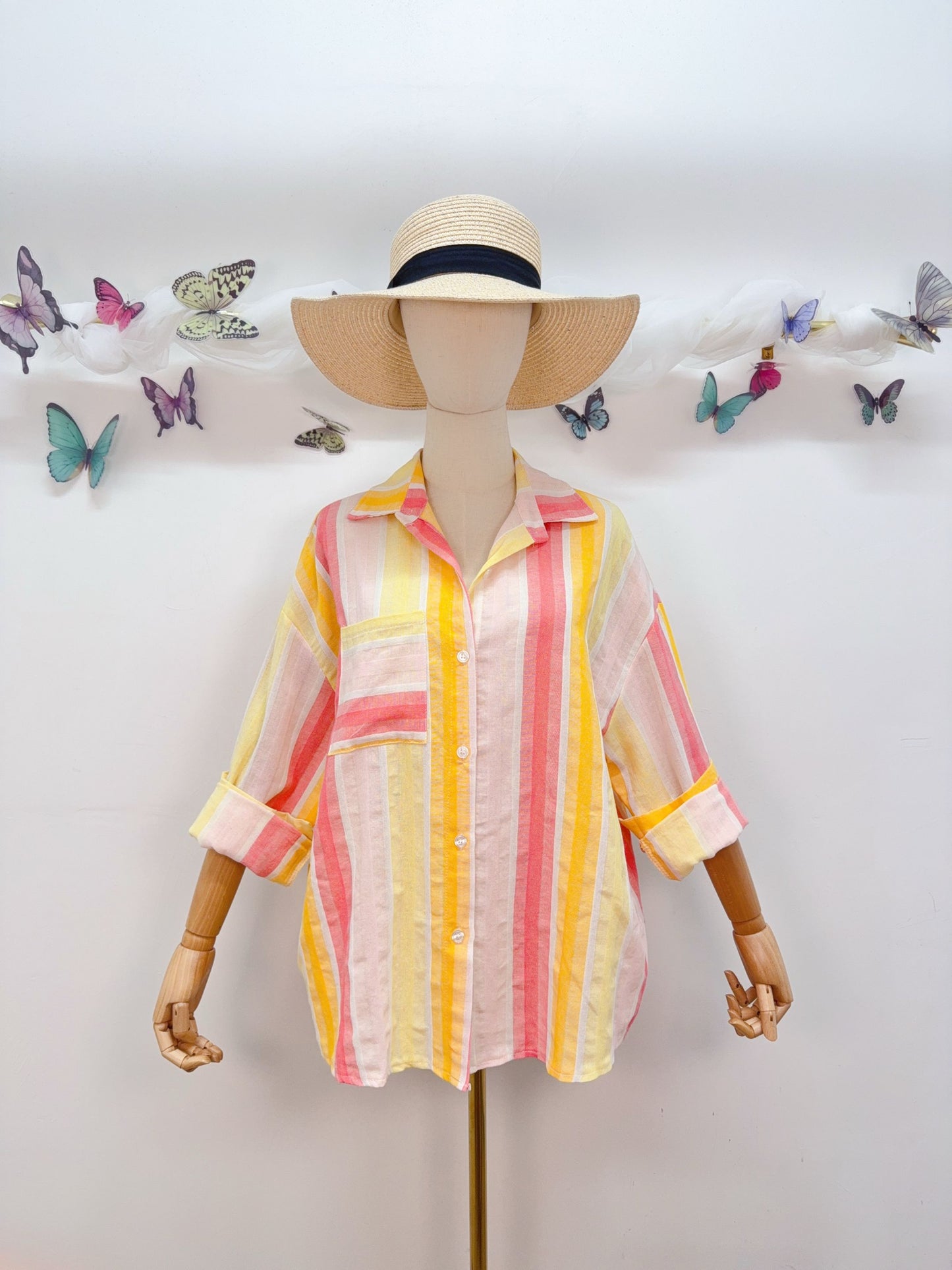 Baumwolle Bluse Streifen Pastell